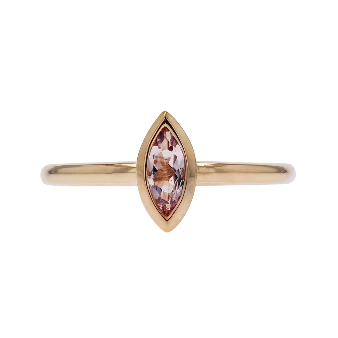 Yellow Gold Marquise Morganite Bezel Gemstone Ring - Skeie's Jewelers