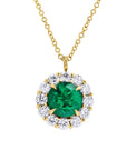 Platinum Emerald & Diamond Halo Pendant Necklace - Skeie's Jewelers