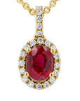 Ruby and Diamond Halo Oval Pendant Necklace - Skeie's Jewelers