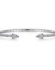 Gabriel & Co. white gold diamond bracelet open with pear shapes- facing
