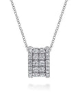 Diamond necklace with a rectangular pendant on a white background