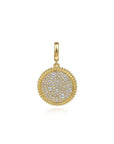 Gold pendant with diamonds on a white background