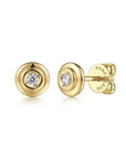 Gold earrings with diamond studs on a white background