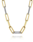 14K Yellow-White Paper Clip Chain Necklace with Diamond Stations