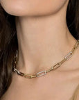 14K Yellow-White Paper Clip Chain Necklace with Diamond Stations - Skeie's Jewelers