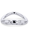 Silver ring with small diamonds on a white background
