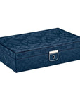 Blue jewelry box with floral pattern on a white background