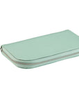 Mint green zipper pouch on a white background