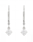 Pair of platinum earrings with diamonds on a white background