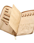 Beige travel case on a white background