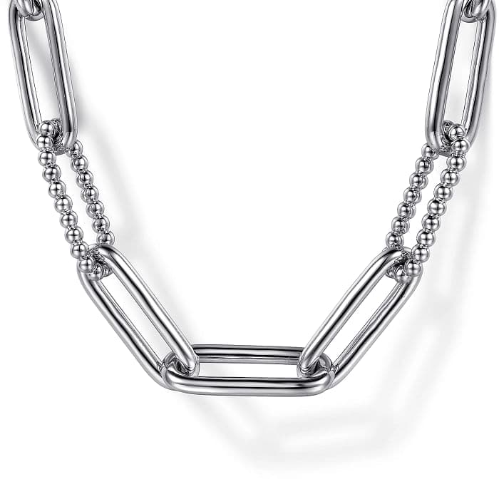 Gabriel & Co. 925 Sterling Silver Oval Link Chain Necklace with Bujukan  Stations