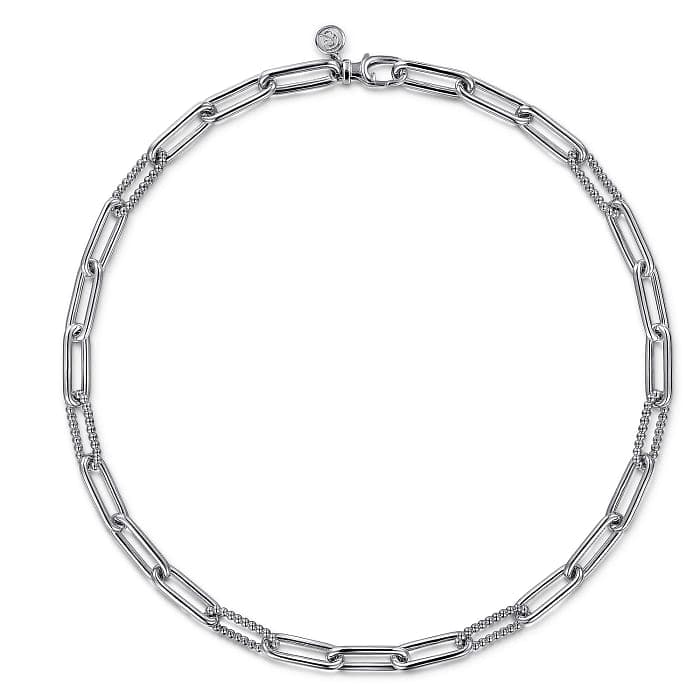 Gabriel & Co. 925 Sterling Silver Oval Link Chain Necklace with Bujukan  Stations