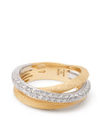 Gold and white gold band with diamonds on white background