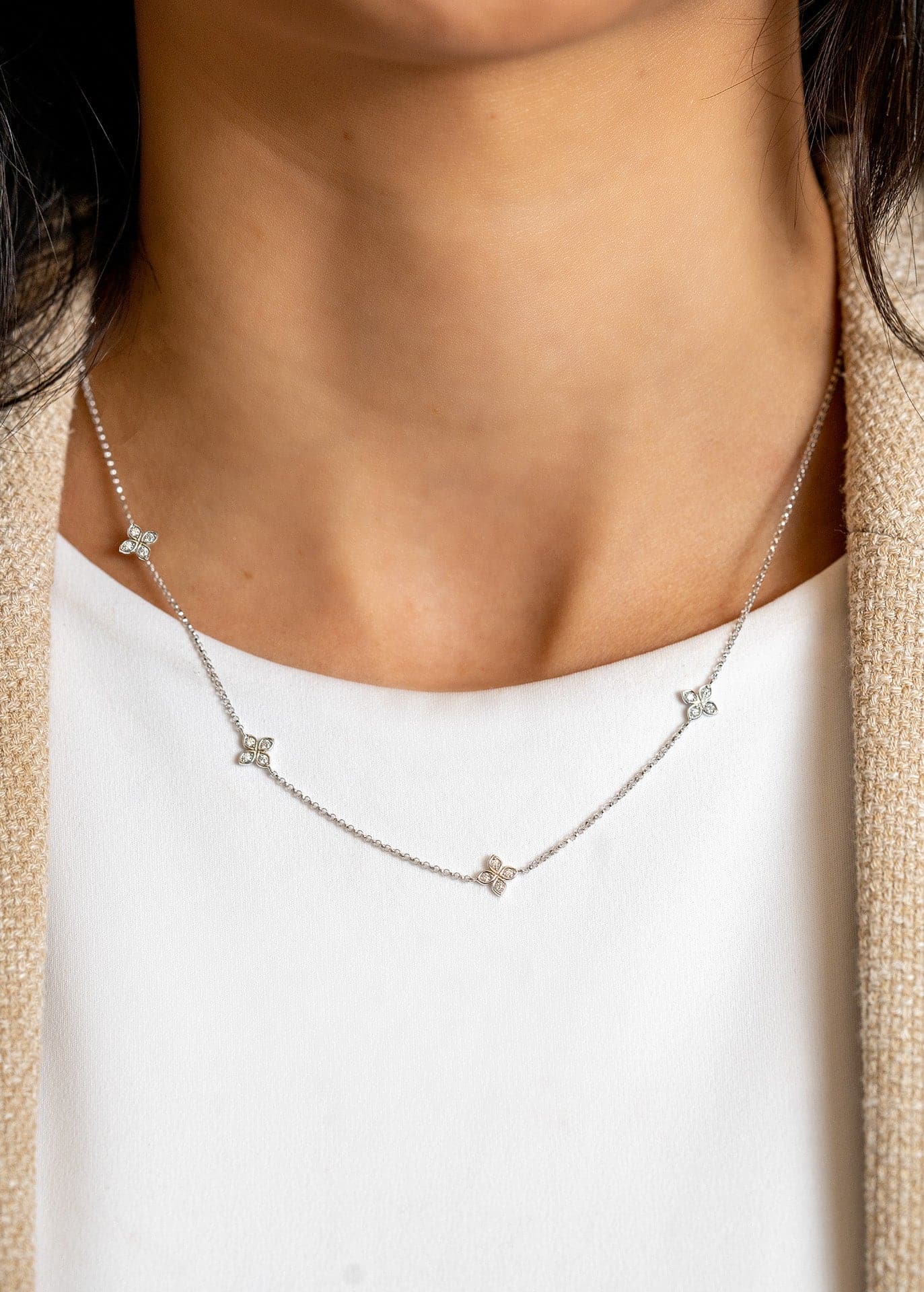 Roberto Coin Yellow Gold Diamond Flower 5-Station Necklace