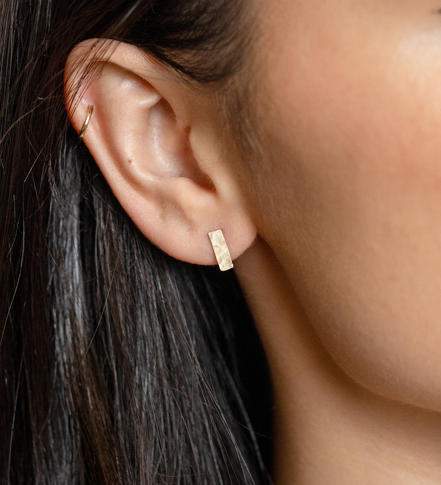 Arianna Nicolai Hammered Rectangle Yellow Gold Stud Earrings