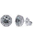 Octagon-Cut Aquamarine and Diamond Halo Studs - Skeie's Jewelers