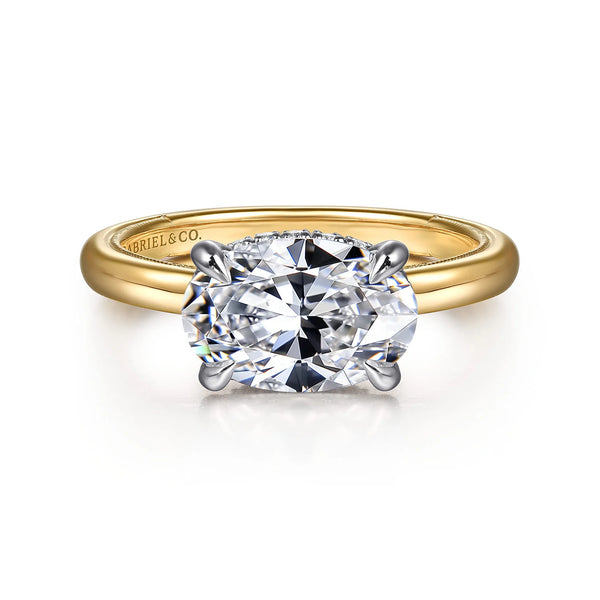 Gabriel & Co. 14K White-Yellow Gold East West Oval Diamond Engagement Ring - Skeie's Jewelers