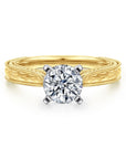 Gabriel & Co. Vintage Inspired 14K White-Yellow Gold Round Solitaire Engagement Ring - Skeie's Jewelers