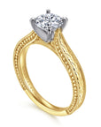 Gabriel & Co. Vintage Inspired 14K White-Yellow Gold Round Solitaire Engagement Ring - Skeie's Jewelers