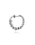 backside of white gold hoop earring on a white background