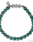 Green 6MM beaded bracelet with silver accents on a white background