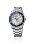 Seiko prospex sea diver watch with white dial and blue bezel facing