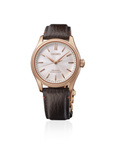 Seiko watch with brown leather strap on a white background