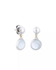 A pair of Lika Behar "Karnak" drop earrings featuring iridescent blue topaz and mother of pearl doublets bezel-set in 24K yellow gold, suspended from matte sterling silver button tops.