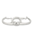 Silver bracelet with interlocking rings on a white background