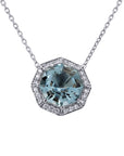 Octagon-Cut Aquamarine and Diamond Halo Pendant Necklace - Skeie's Jewelers