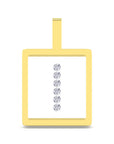 A square pendant with a yellow gold border and a top loop, featuring the letter 'I' formed by small clear gemstones on a white center panel, shown on a plain white background.