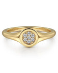 Gabriel & Co 14K Yellow Gold Diamond Pave Signet Ring - Skeie's Jewelers