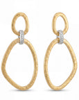 Gold hoop earrings with diamond accents on a white background