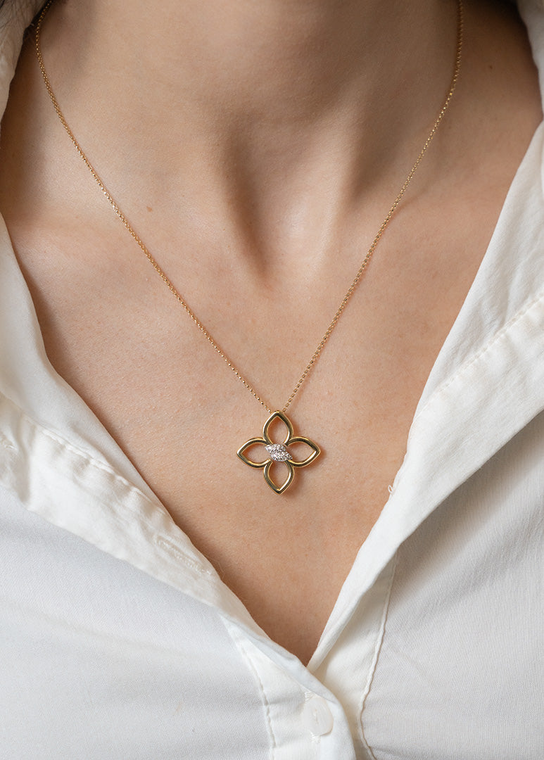 Roberto Coin Two-Tone Cialoma Small Diamond Flower Necklace
