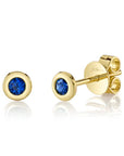 Shy Creation mini natural blue sapphire bezel stud earrings in 14K yellow gold, style SC55026478