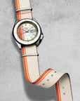Seiko 5 Sports SRPK73 Automatic Silver Orange Racing Stripe Watch US - Skeie's Jewelers