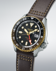 seiko ssk036 leather strap black dial gmt watch