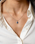 Sapphire & Diamond Halo Pendant Necklace - Skeie's Jewelers