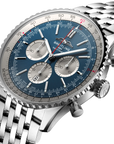 Breitling Navitimer B01 Chronograph 46mm Blue Dial on stainless steel strap - Three-Quarter View