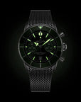 Breitling Superocean Heritage B01 Chronograph 42mm Green Dial on stainless steel strap - Lume Shot