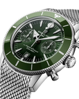 Breitling Superocean Heritage B01 Chronograph 42mm Green Dial on stainless steel strap - Three-Quarter View