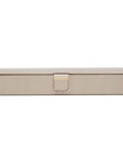 Beige jewelry box with a gold clasp on a white background