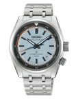 Seiko Prospex Speedtimer HBC003J1 automatic 39.5mm stainless steel watch with light blue dial and orange seconds hand, front view