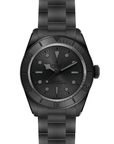 Black watch with open bracelet on a white background