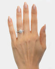 Round Diamond Halo Sidestone Engagement Ring in White Gold Modeled
