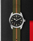 Tudor Ranger 39mm steel case Green, red and beige fabric strap - Skeie's Jewelers