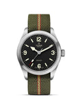 Tudor Ranger 39mm steel case Green, red and beige fabric strap - Skeie's Jewelers