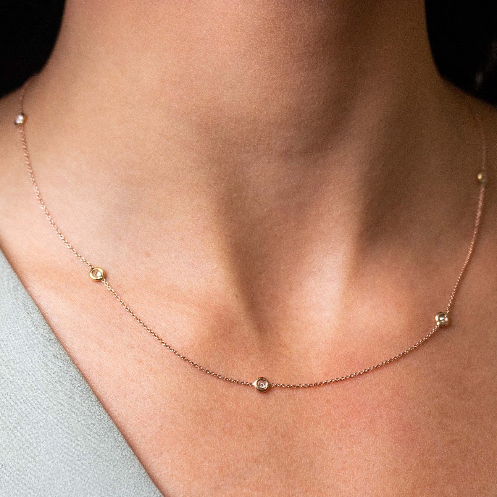 store Roberto Coin 18k Yellow Gold Diamond Station Necklace Yellow