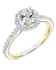 Round Diamond Halo Sidestones Two-Tone Gold Engagement Ring Angle