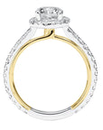 Round Diamond Halo Sidestones Two-Tone Gold Engagement Ring Side